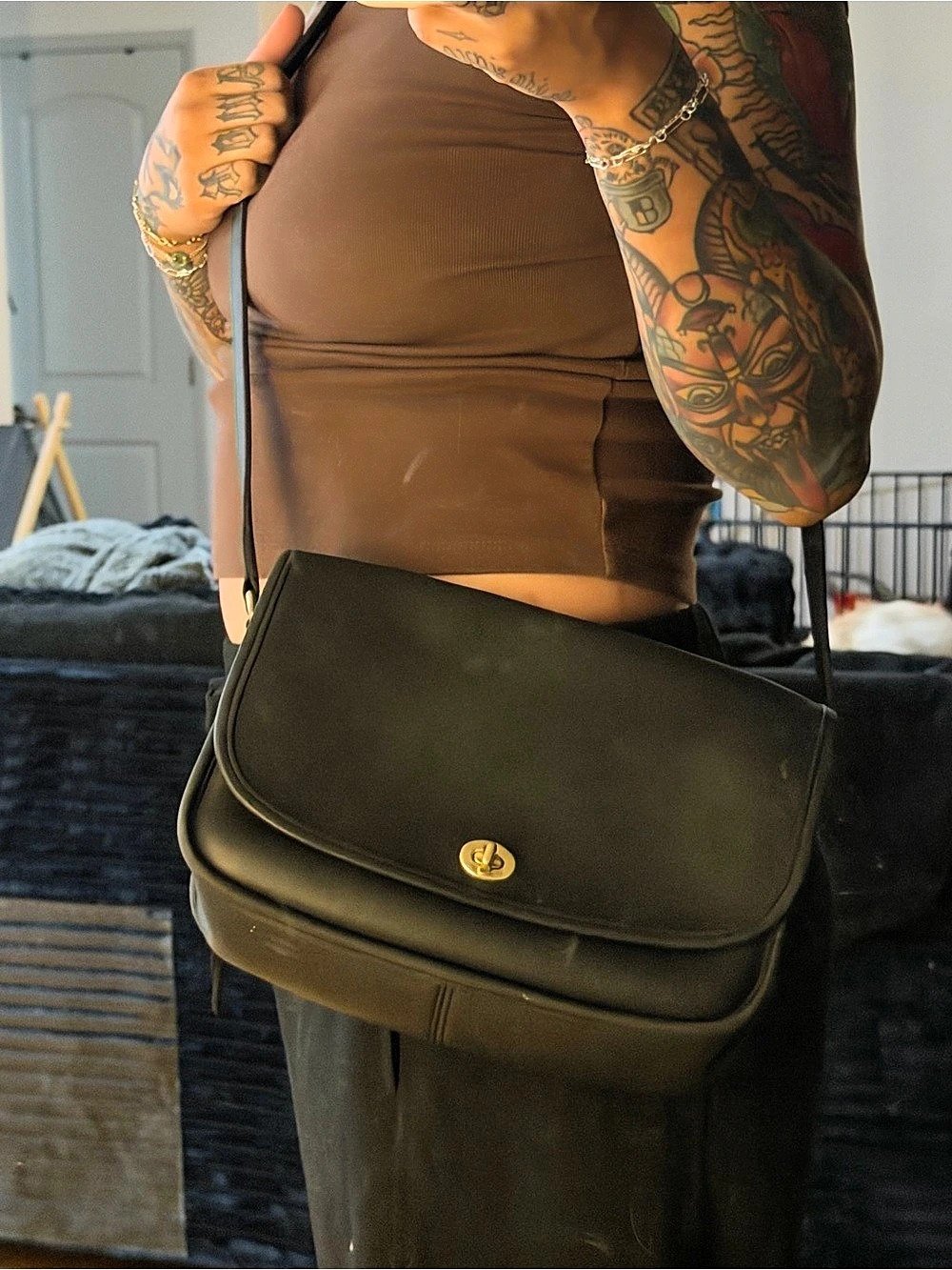 Coach Court Bag Leather Crossbody Bag in Black